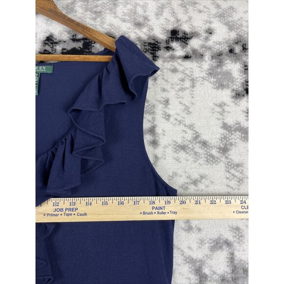 Lauren Ralph Lauren Dress Womens Size Extra Large Blue Ruffle Neck Strech Midi - Picture 6 of 14